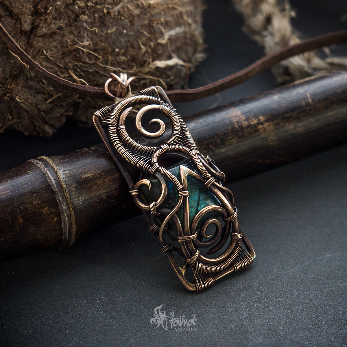 Bronze pendant in wire wrap technique - My, Wire wrap, Handmade, Fantasy, Creation, Decoration, Longpost