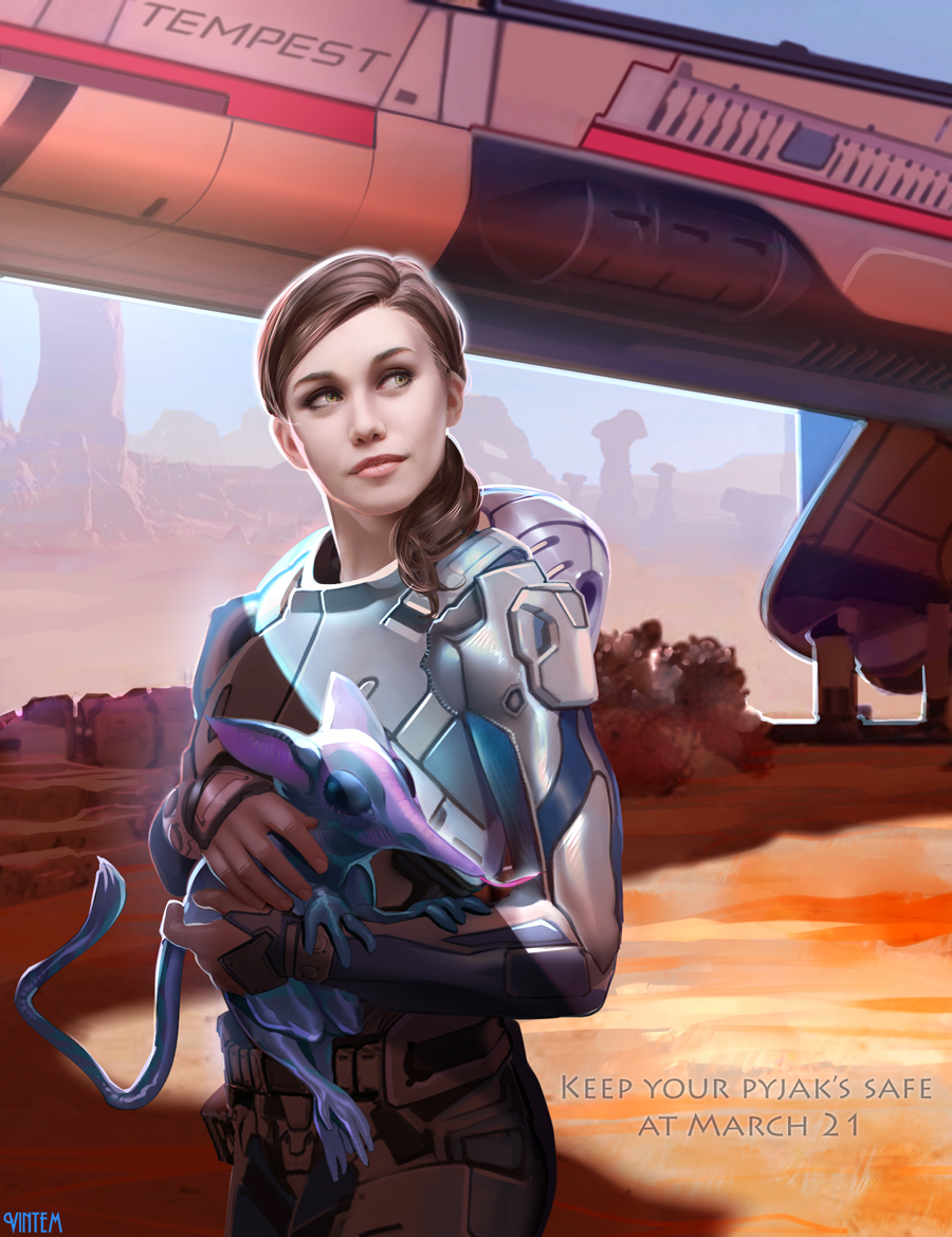 Sara Ryder - My, Mass effect, Mass Effect: Andromeda, Game art, Vintem, Drawing, SAI