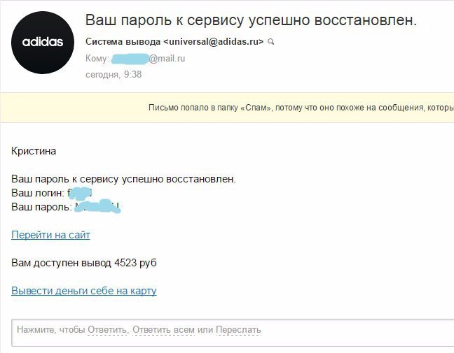 Странное письмецо - Моё, Адидас, Mail ru, Мошенничество