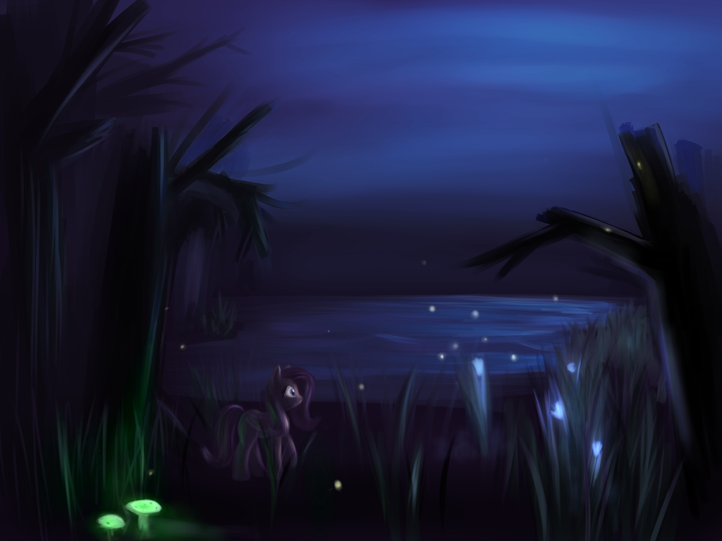 Night lake - My little pony, Fluttershy, PonyArt, Deviantart