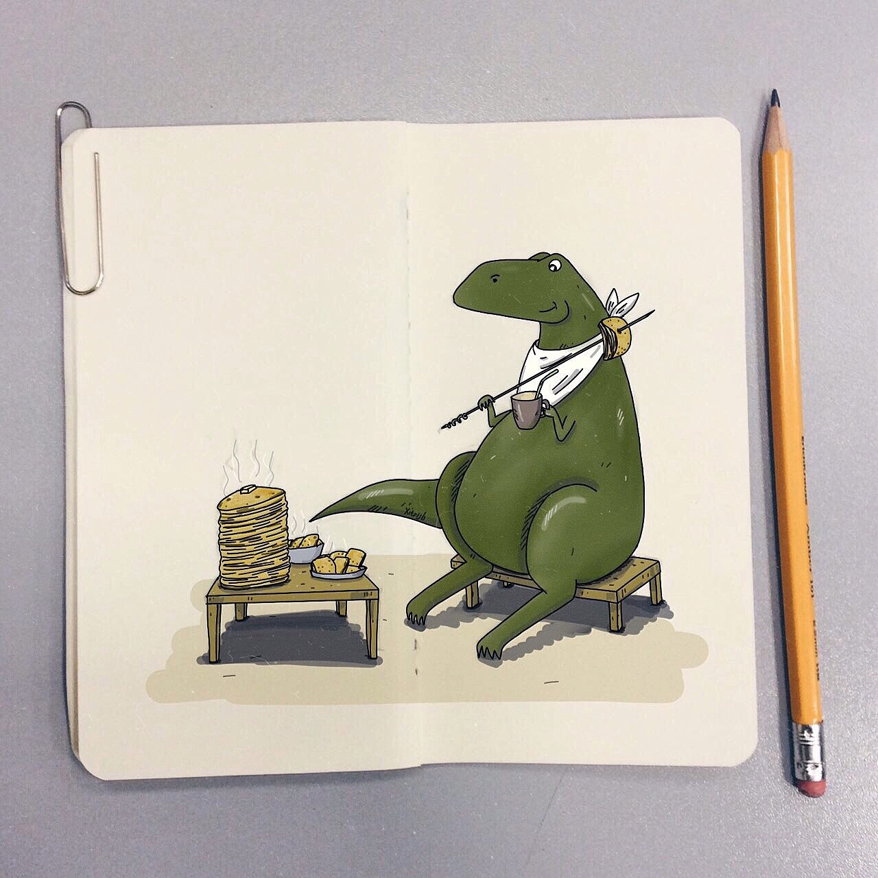 pancake eater - My, My, Illustrations, Tyrannosaurus, Maslenitsa, Characters (edit), Drawing