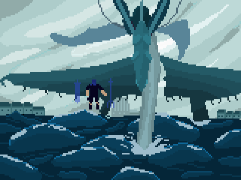 Trial of Leviathan - Final Fantasy, Pixel Art, Noctis Lucis Caelum, Leviathan