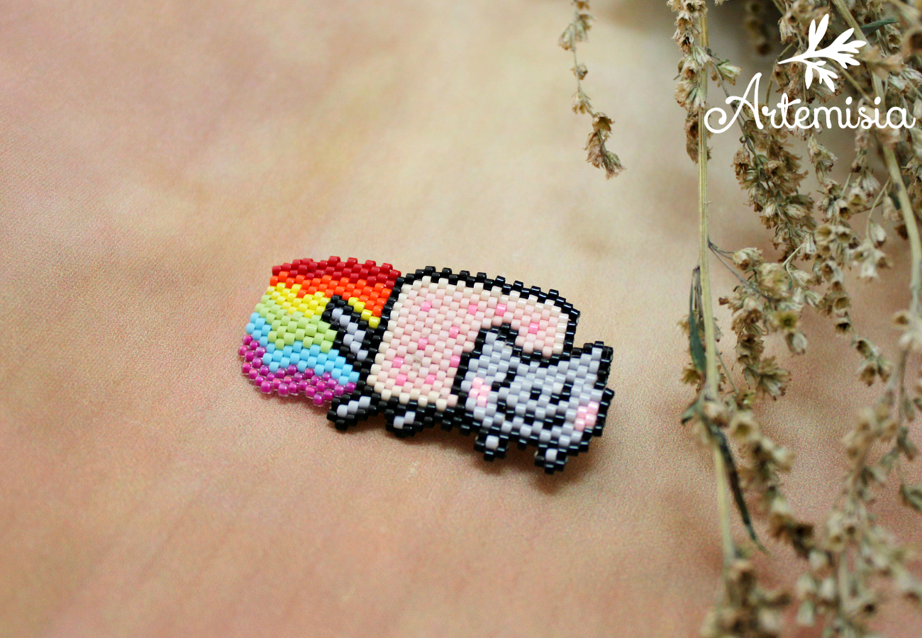 Nyan cat brooch - My, My, Nyan cat, cat, Rainbow, Brooch, Beads, Longpost, Presents