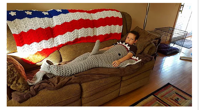 Grandma knitted a blanket... in the shape of a shark! - Grandmother, Presents, Shark, Crochet