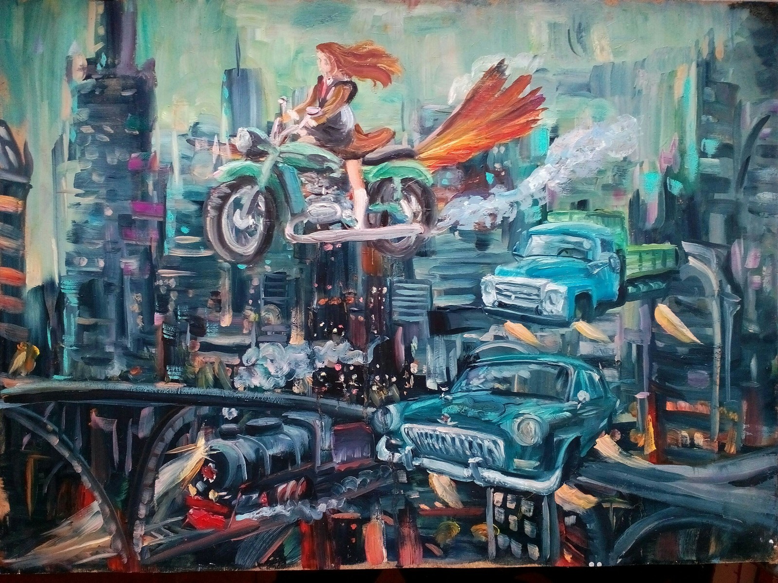 But comment - My, Ural motorcycle, Gaz-21, ZIL-130, Painting, Schoolgirls