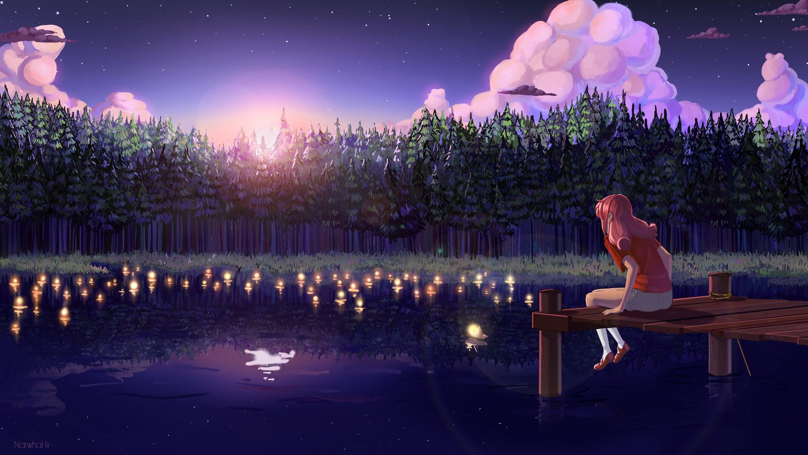 Summer sunset - Drawing, Art, Ulyana, Endless summer, Visual novel, Narwhal IV