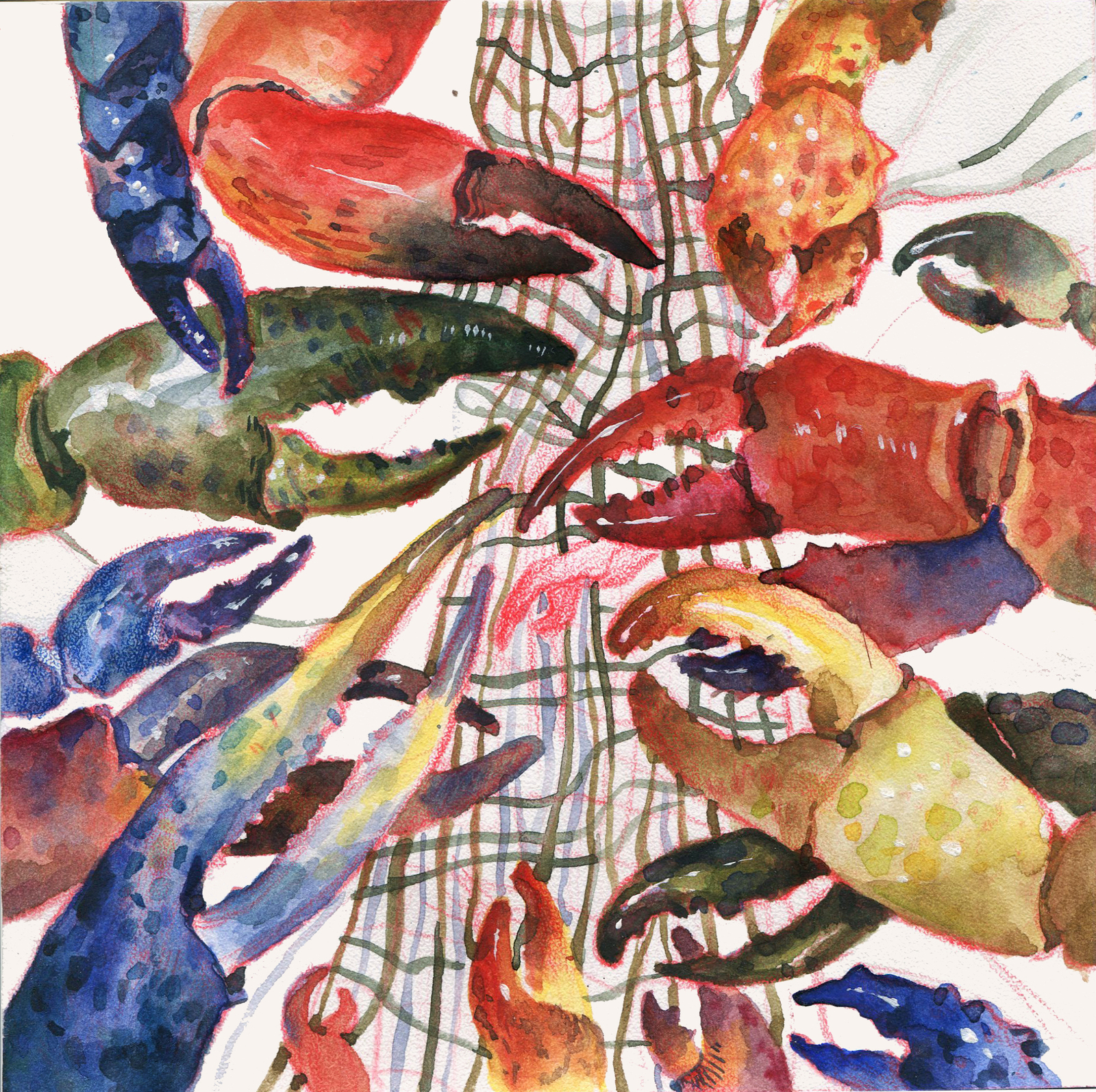 A little bit of crabs in a ribbon 2... - My, Crab, Watercolor, Gouache, Drawing, Illustrations, Art, Mascara, Longpost