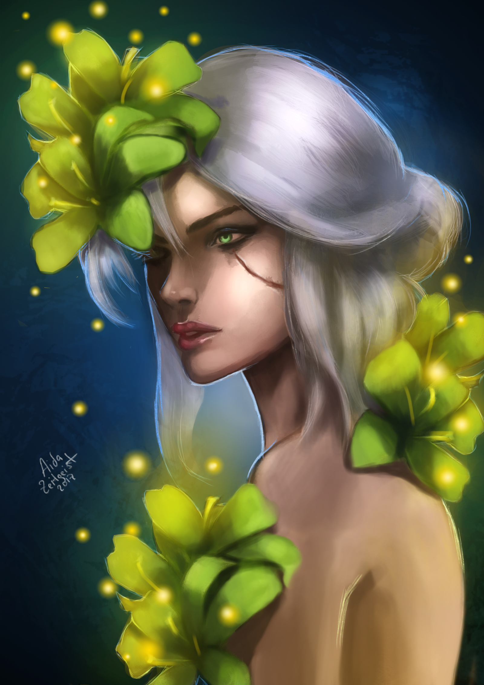 Ciri in flowers - My, Witcher, The Witcher 3: Wild Hunt, Ciri, Flowers, Art, Games, Cirilla Fiona Helen