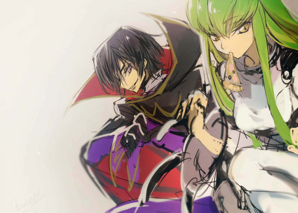 Code Geass. Lelouch / C.C. - Аниме, Code Geass, Lelouch Lamperouge, Zero, Lelouch VI Britannia, Пиццеедка, Бессмертная Ведьма, Anime Art, Длиннопост