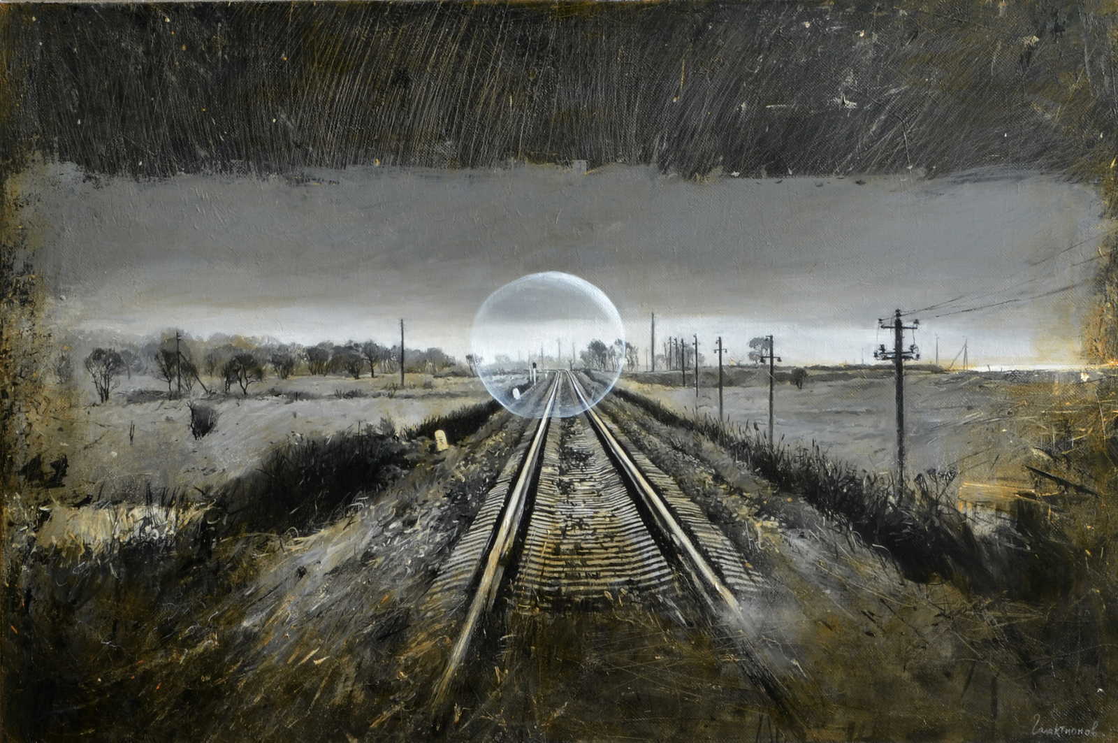 After the rain - My, , Painting, Canvas, Butter, Railway