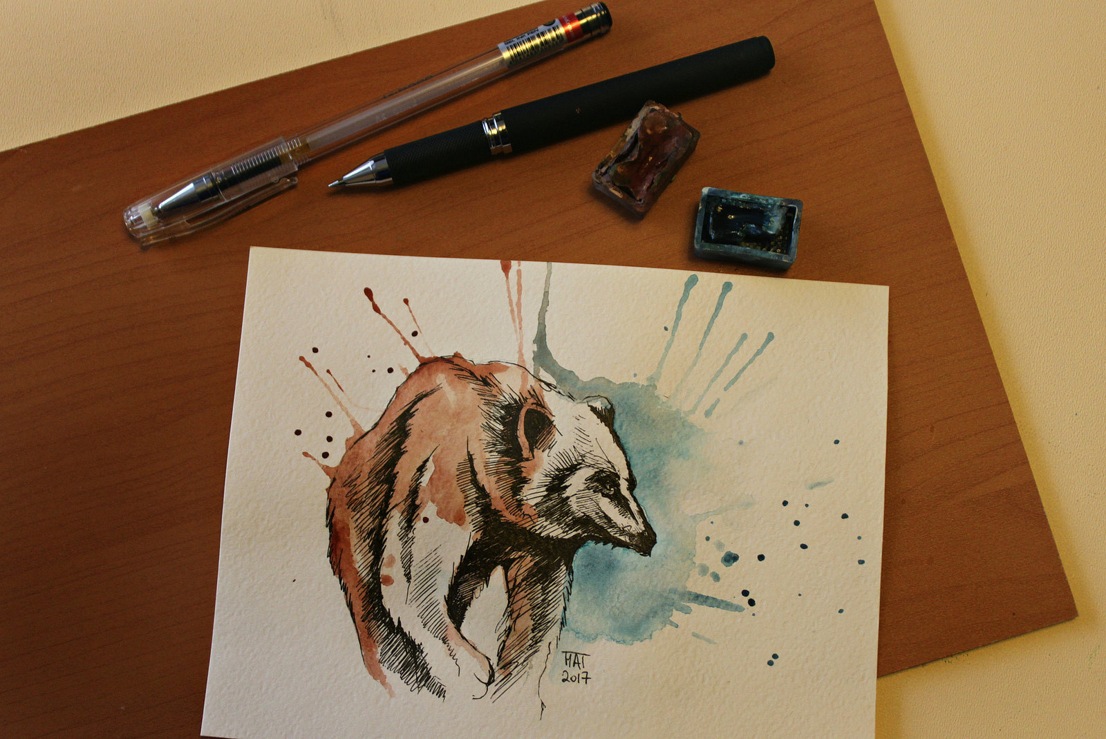 Draw a print - My, Art, Drawing, Watercolor, Print, Interesting, Creation, The Bears, Video