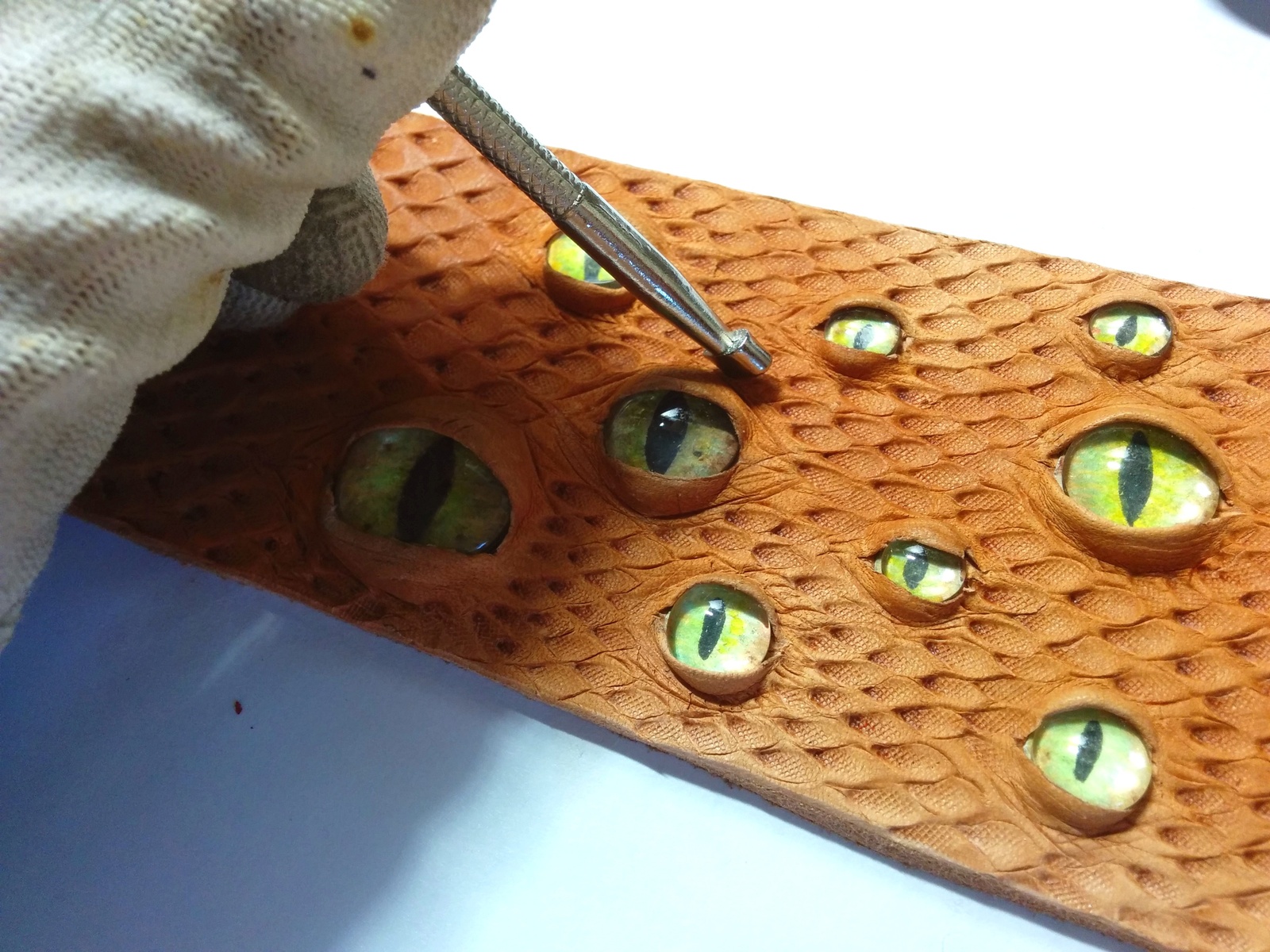 Leather bracelet Awakening - My, , Leather, A bracelet, The Dragon, Eyes, Watercolor, Longpost