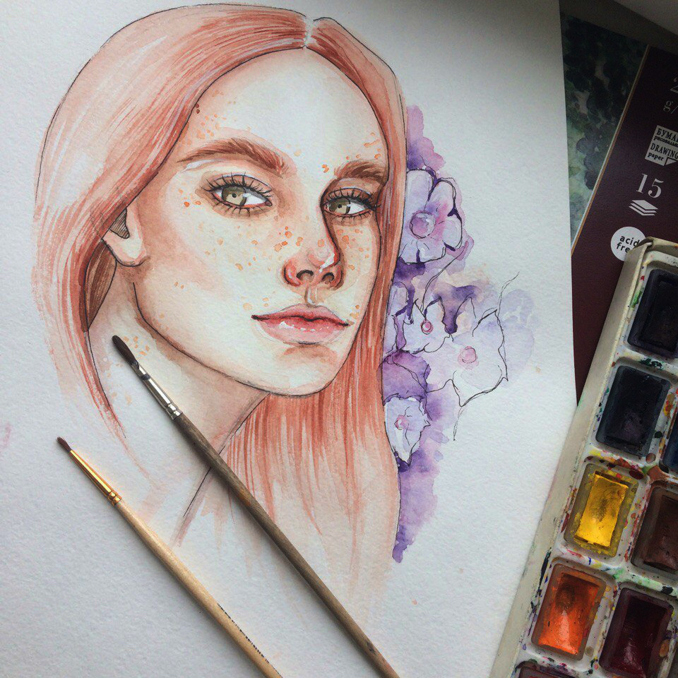 First attempt at painting portraits in watercolor - My, Drawing, Portrait, Watercolor, Paints