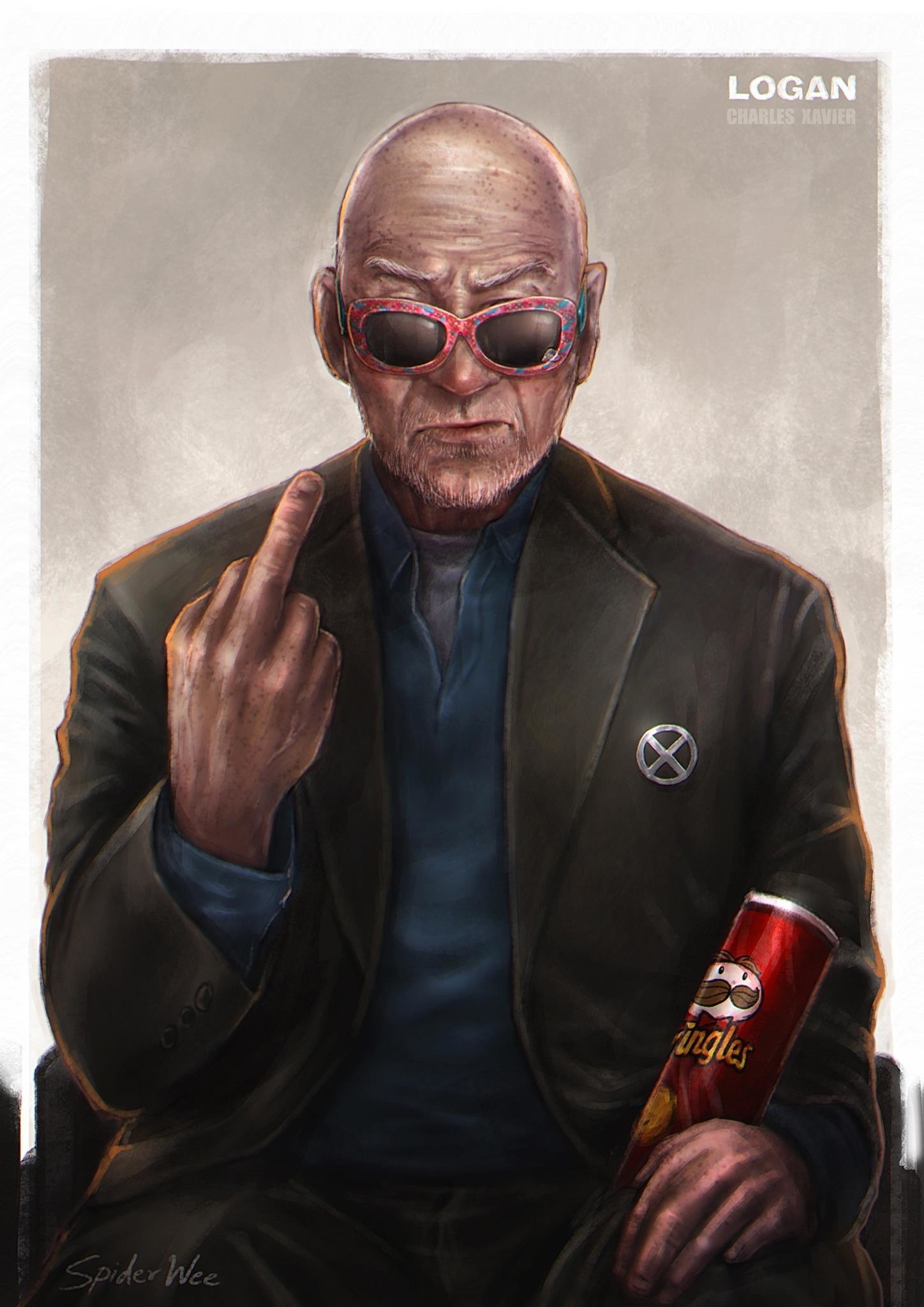 Charles Xavier - Art, Wolverine X-Men, Charles Xavier, Indecent gesture, Spiderwee, Logan