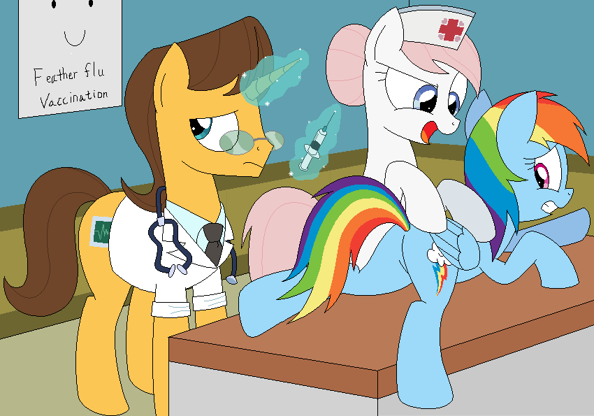 Feather flu Vaccination - My Little Pony, PonyArt, Doctor Horse, Nurse Redheart, Rainbow Dash