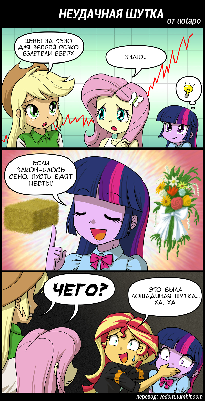 [Translation] Bad joke - Translation, Comics, My little pony, Equestria girls, Twilight sparkle, Sunset shimmer, Applejack, Fluttershy, , Uotapo