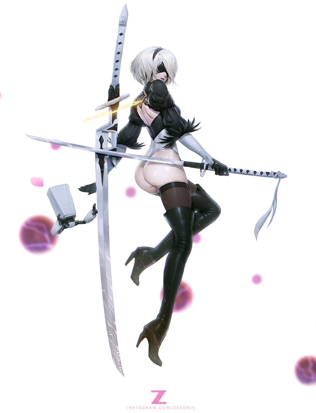 Nier - Арт, Игры, NIER, NIER Automata, Yorha unit No 2 type B, Длиннопост