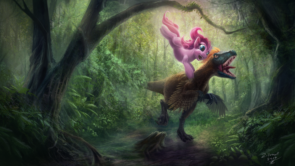 Dino Rider - My Little Pony, PonyArt, Pinkie Pie