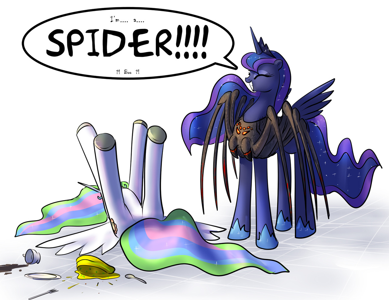 spider lovers - My little pony, Princess luna, Fluttershy, Twilight sparkle, Rarity, Princess celestia, Spider, Longpost, Silfoe, , Otakuap