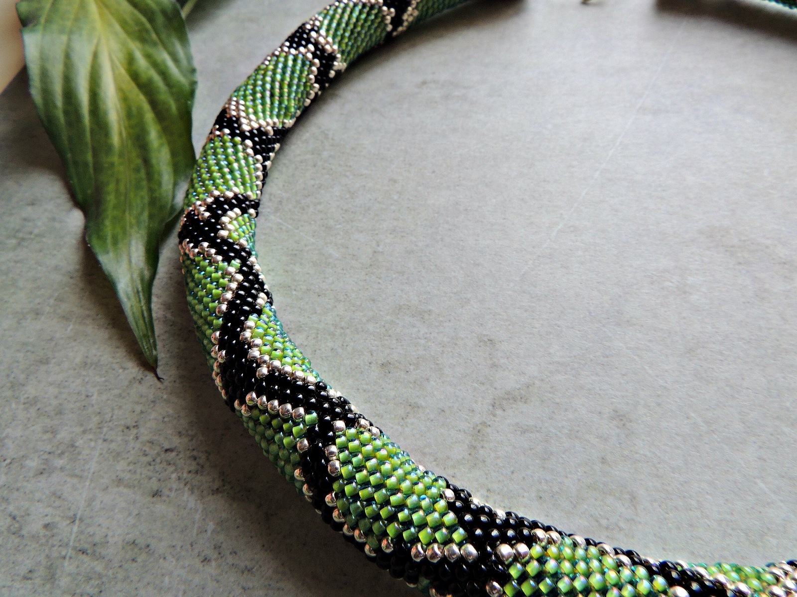 grass python - My, Necklace, Beads, Handmade, Knitting, Crochet, Longpost