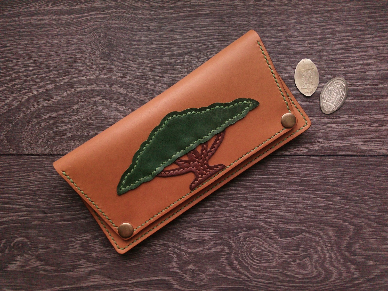 Green Melissa leather wallet - My, Wallet, Leather, Handmade, Handmade, Leather wallet, With your own hands, For women, Longpost