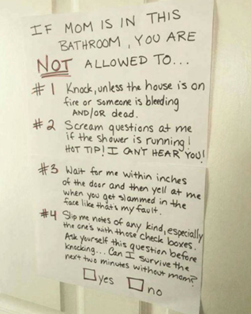 Tired mom left a written briefing on the bathroom door - Mum, Children, Bathroom, Warning, Notes