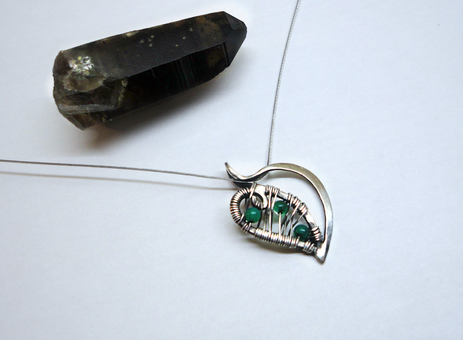 Pendant Leaf - My, Wire jewelry, Pendant, Decoration, Handmade, Wire wrap, Jewelry, Longpost