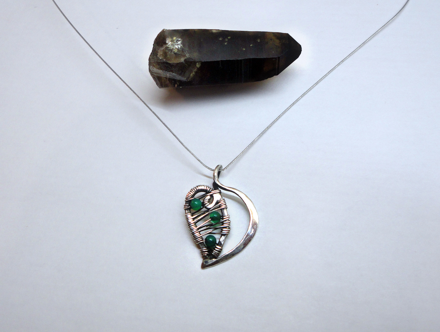 Pendant Leaf - My, Wire jewelry, Pendant, Decoration, Handmade, Wire wrap, Jewelry, Longpost