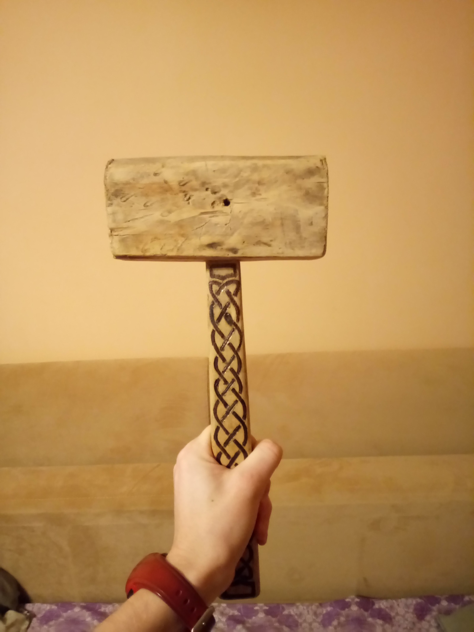 Hammer, runes and Celtic patterns - My, Pyrography, Runes, Celtic pattern, Mallet, , Gnomes, Hammer, Longpost