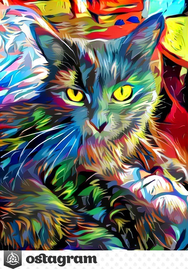 Meet my cat - Sambuca. And it was drawn by the Ostagram neural network. Cool service;) - My, Cats and kittens, Нейронные сети, Drawing, Longpost, cat