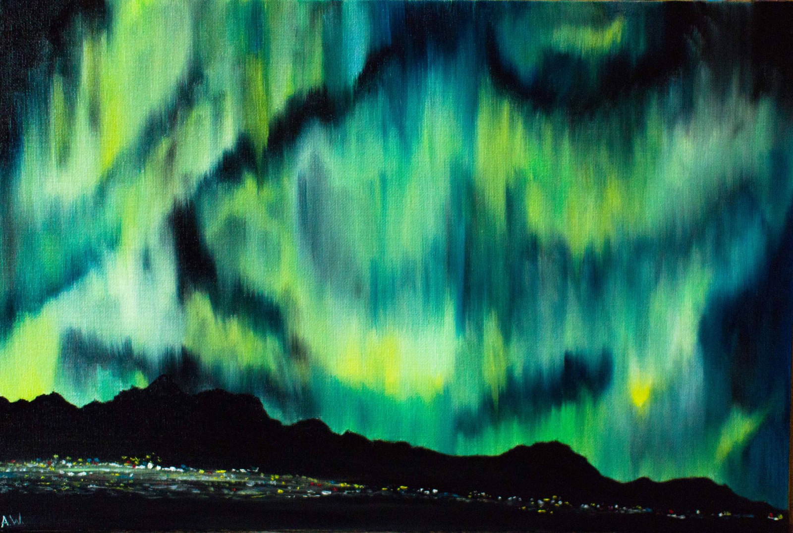 northern Lights - My, My, Polar Lights, Aurora borealis, Butter, Painting, , Longpost