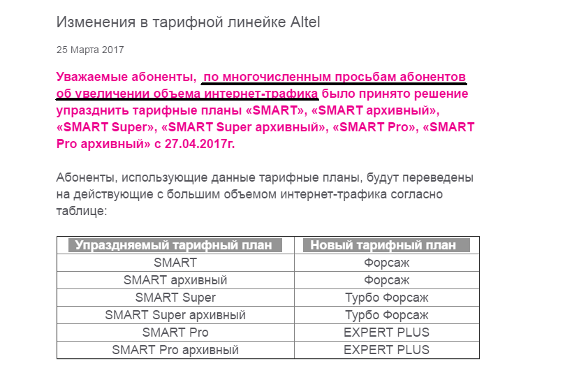 Тарифный план эксперт алтел