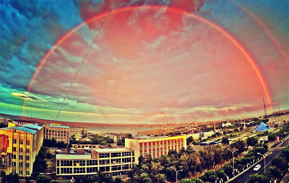 Rainbow in the city of Zhezkazgan, Republic of Kazakhstan - My, Rainbow, Kazakhstan, Sky, Zhezkazgan