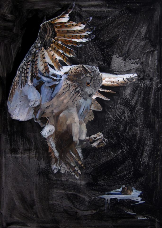 Owl oil on canvas 140x100 cm 2016 - My, Gnievyshev, Art, Creation, Animals, Painting, Owl