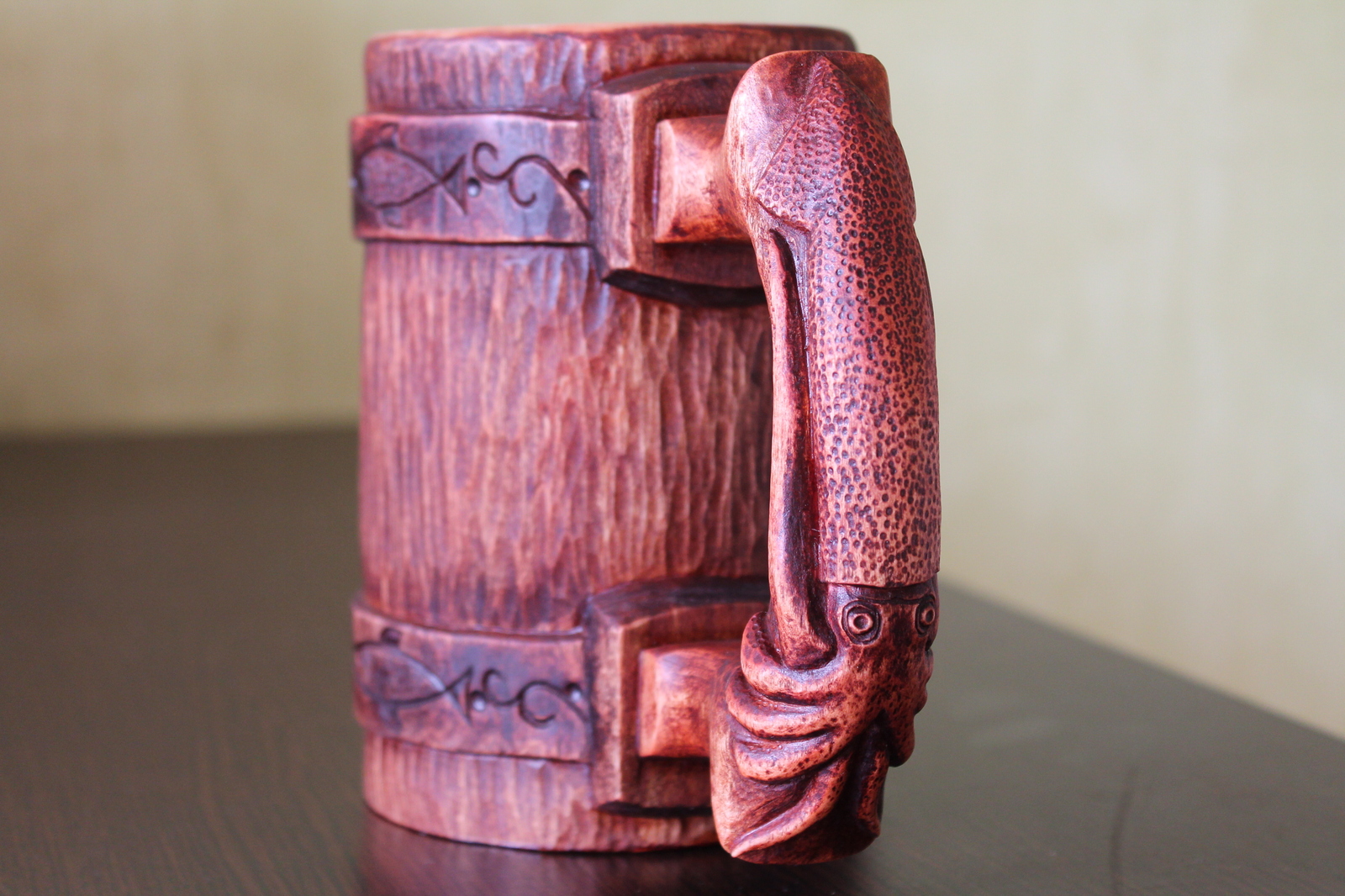 Handmade beer mug - Beer mug, Beer, Squid, Crayfish, Wood carving