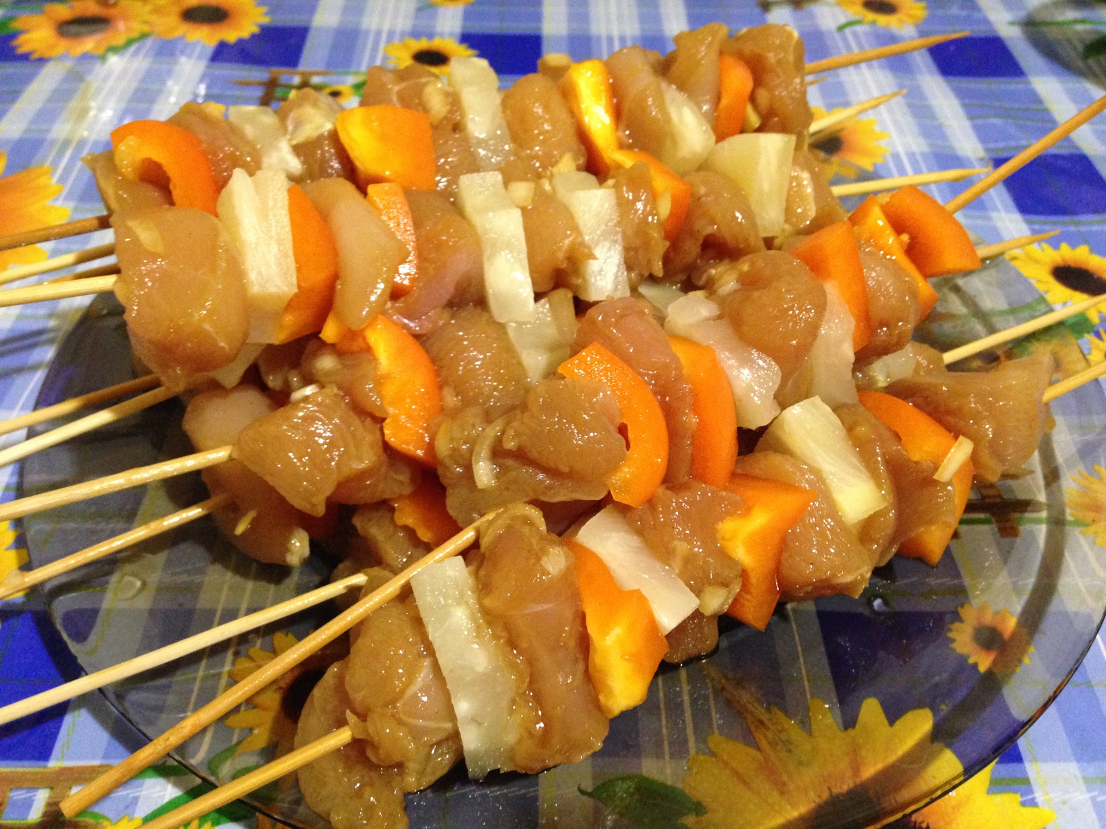 Chicken fillet on skewers with pineapple and sweet pepper. - My, Recipe, , Hen, Champignon, Cooking, Kitchen, My kitchen, Longpost