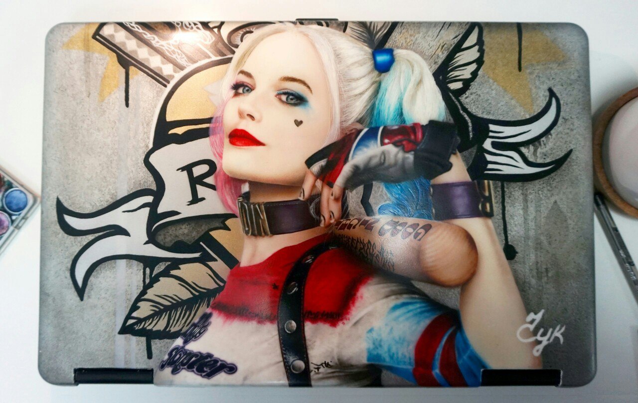 Airbrushing on a laptop. Author: Elena Chukmasova - My, Airbrushing, Art, , Creation, Art, Longpost, Harley quinn, Suicide Squad