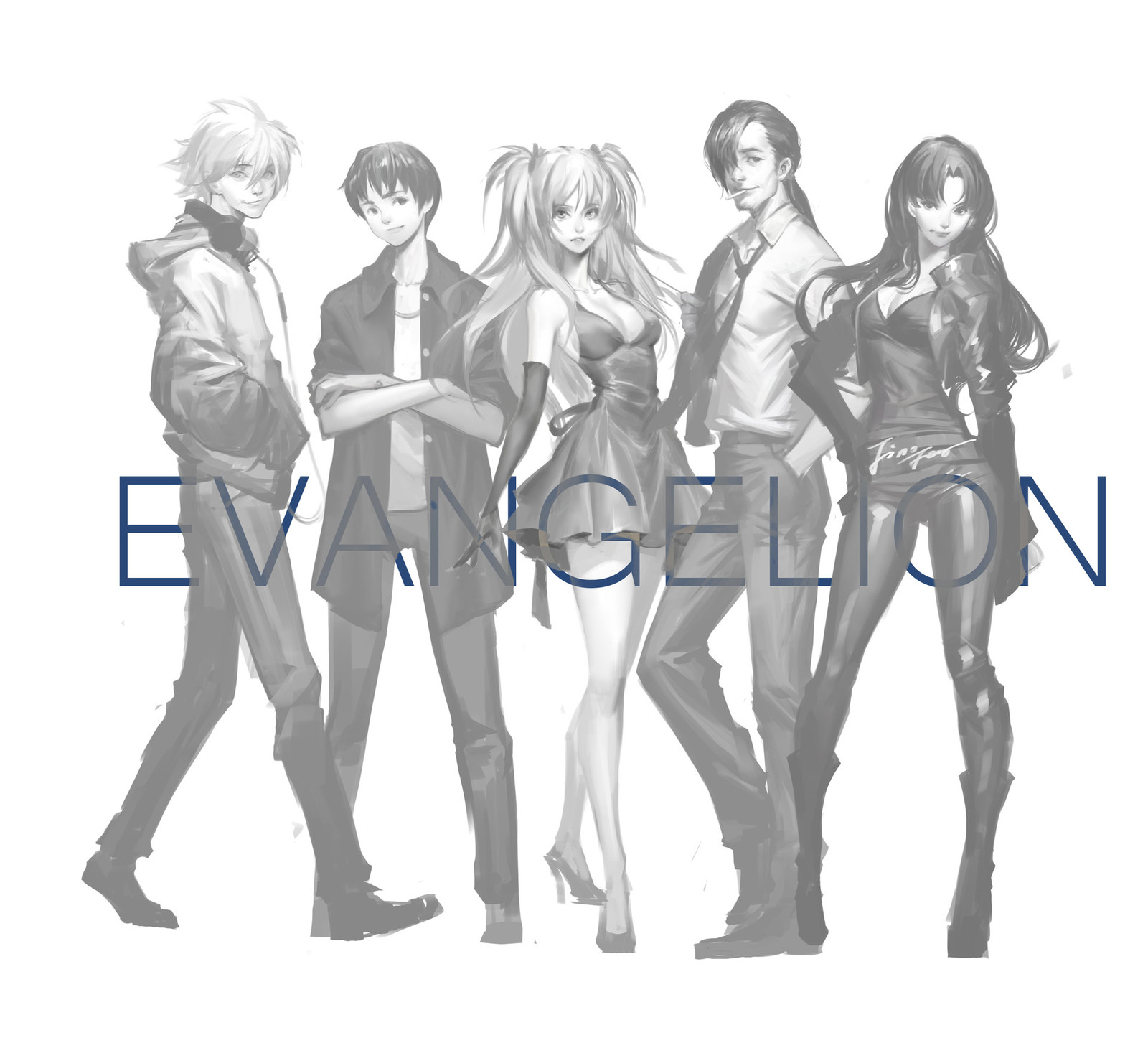 Fan art for Evangelion - Аниме, Anime Art, Evangelion, Shinji Ikari, Asuka Langley, Misato Katsuragi, Nagisa Kaworu, Ryoji Kaji, Длиннопост