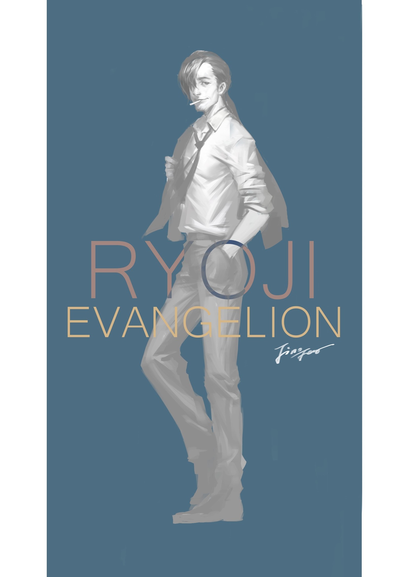 Fan art for Evangelion - Аниме, Anime Art, Evangelion, Shinji Ikari, Asuka Langley, Misato Katsuragi, Nagisa Kaworu, Ryoji Kaji, Длиннопост