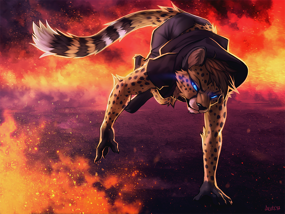 Cheetah and fire - Art, Furry, Falvie, Fire, Run