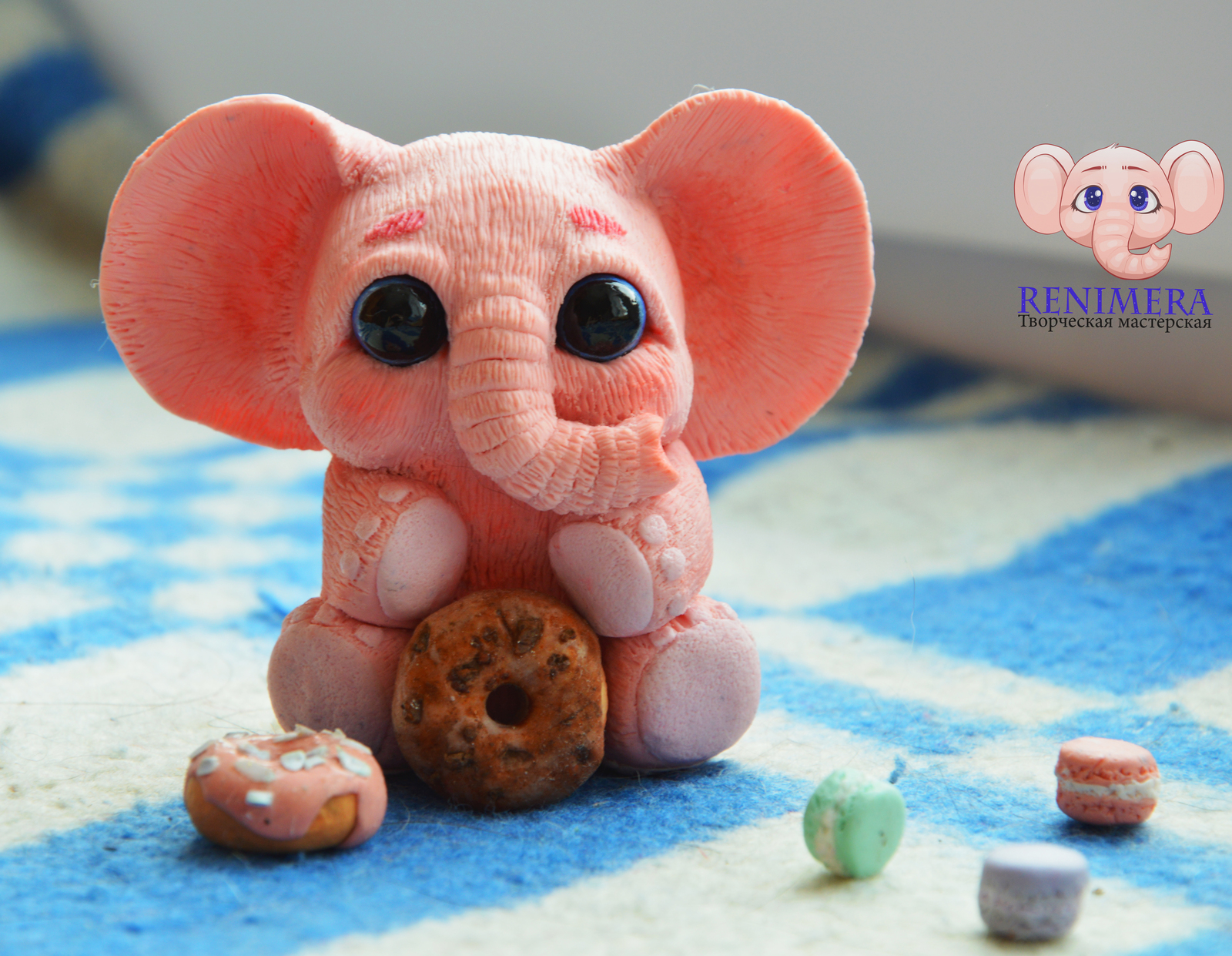 Pink baby elephant made of polymer clay - My, Polymer clay, Figurines, Baby elephant, Handmade