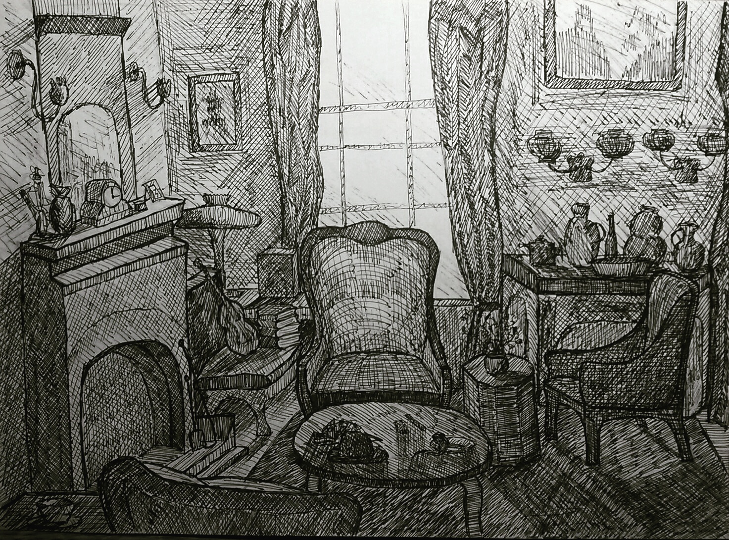 Интерьер комнаты Шерлока Холмса рисунок