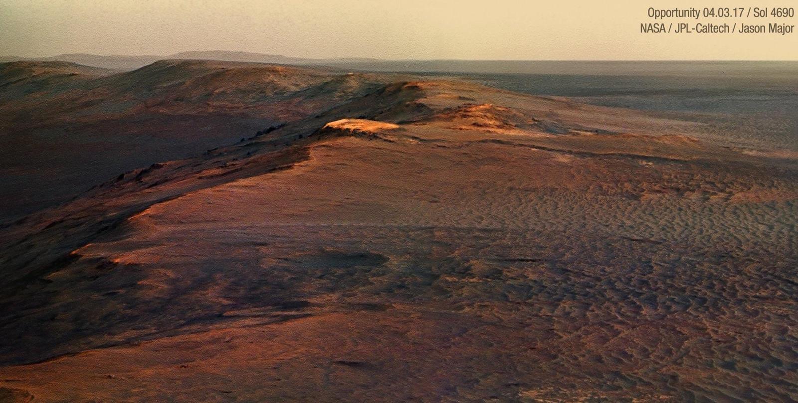 Photograph of Opportunity on the western rim of Endeavor Crater - Endeavour, Opportunity, Mars, Space