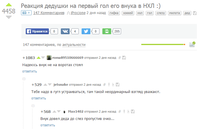 Дед и внук на воротах) - Пикабу, Юмор, Комментарии на Пикабу, Комментарии, Дед, Деды и внуки, Нхл, Скриншот