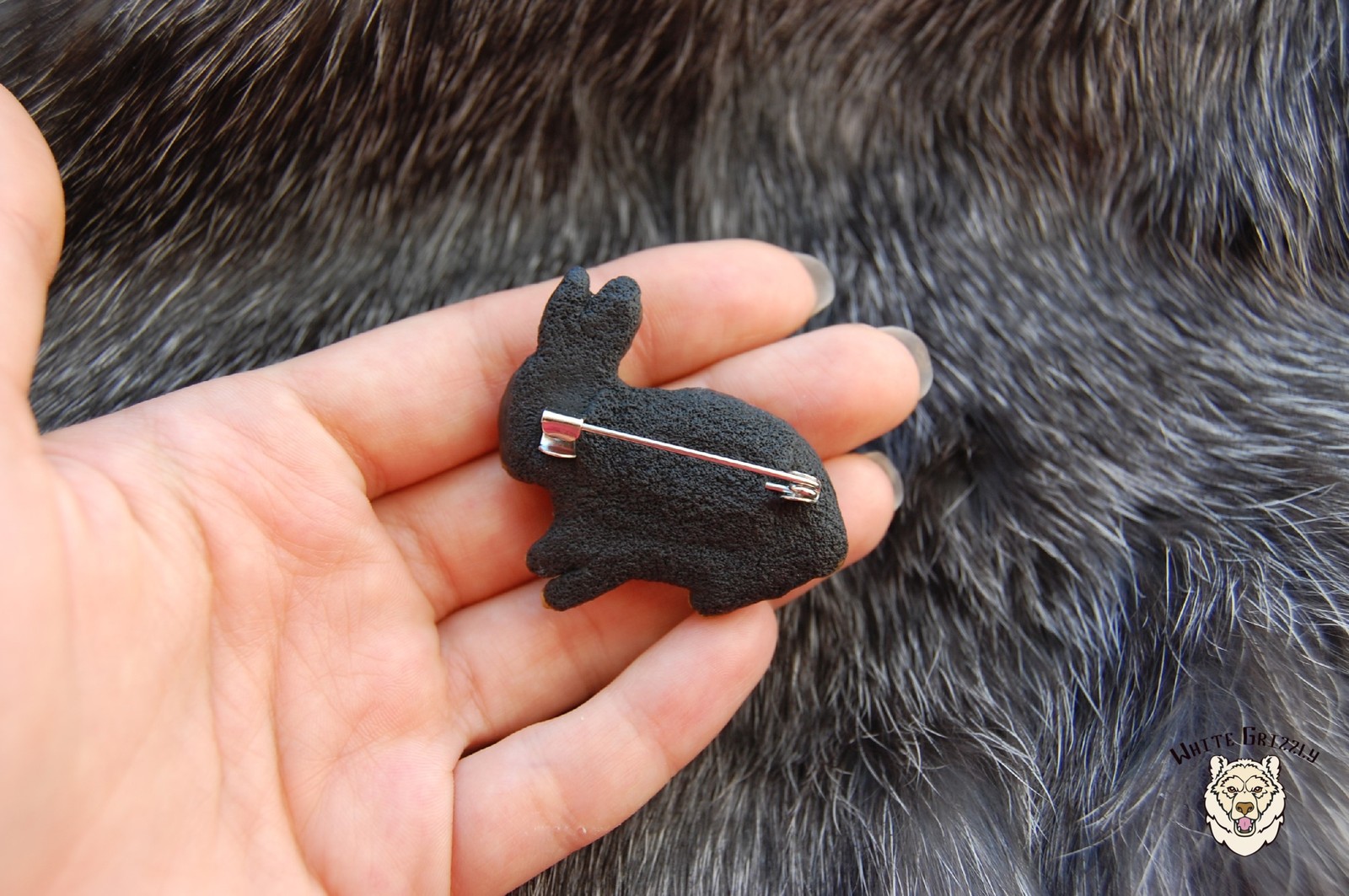 Brooch black rabbit made of polymer clay - My, Rabbit, Hare, With your own hands, Handmade, Brooch, Decoration, Handmade, Polymer clay