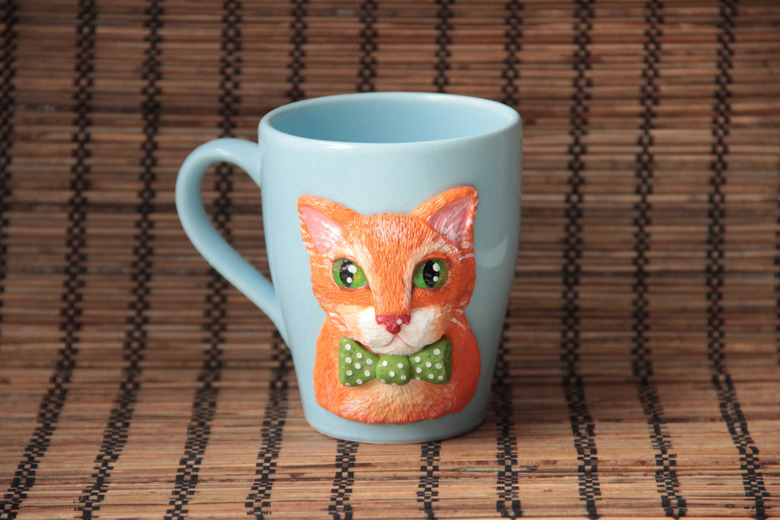 Cat made of polymer clay on a mug. - My, cat, Polymer clay, Handmade, With your own hands, Кружки