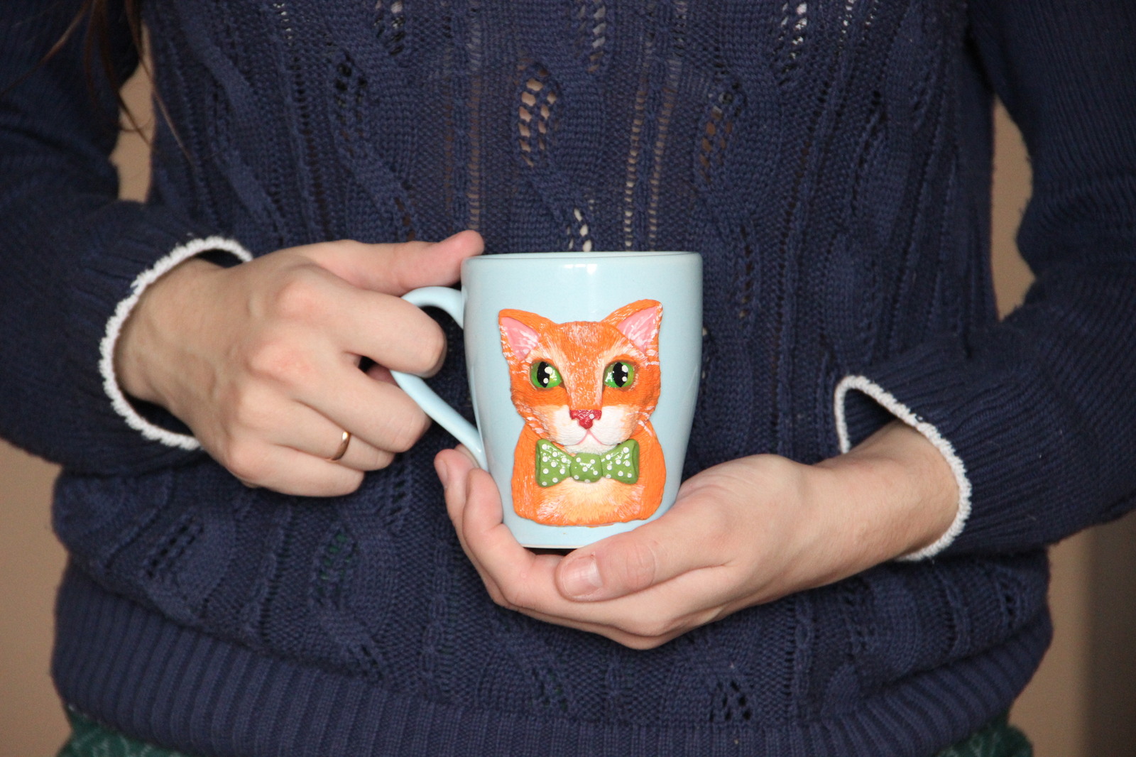 Cat made of polymer clay on a mug. - My, cat, Polymer clay, Handmade, With your own hands, Кружки