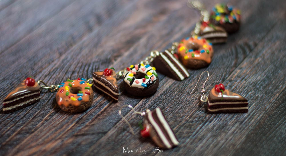 Polymer bracelet with sweets - My, Polymer clay, Decoration, A bracelet, Sweets, Handmade, Лепка, Earrings, Longpost