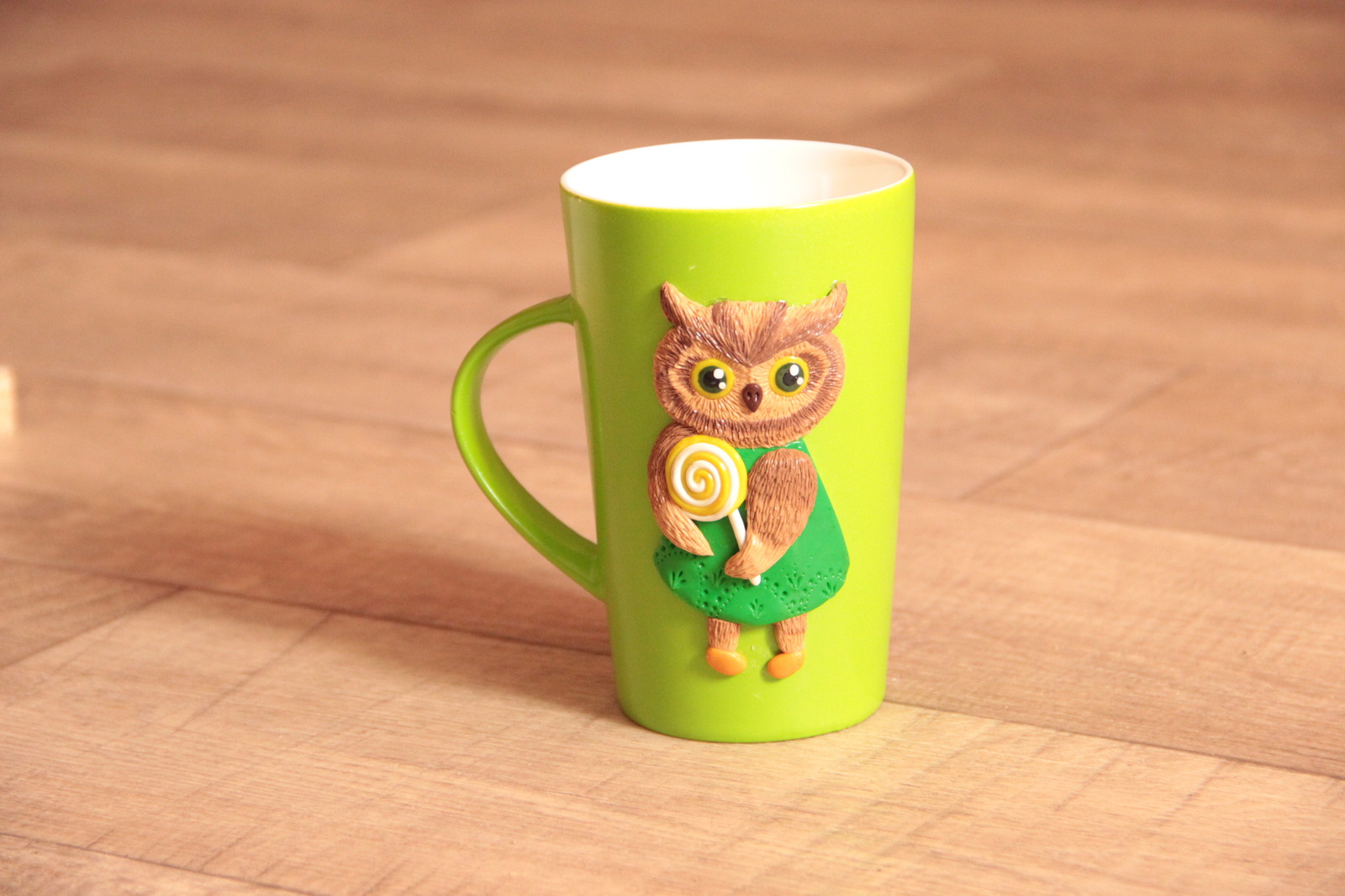 Mug Owl with candy - My, , Handmade, Кружки, With your own hands, Polymer clay, Longpost