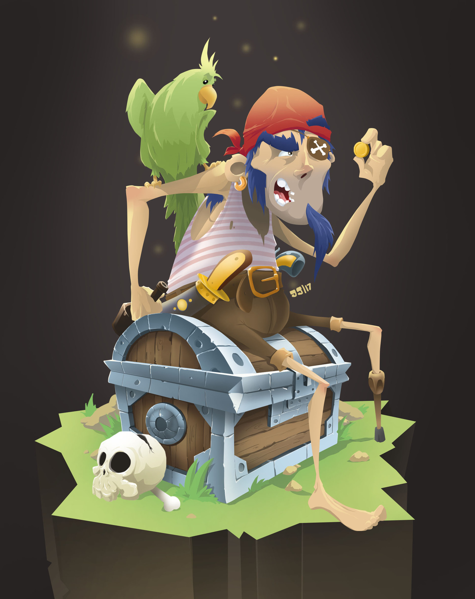 Piasters!!! - My, Pirates, 2D, Photoshop, Drawing, Cartoons, Gamedev, A parrot, GIF, Longpost